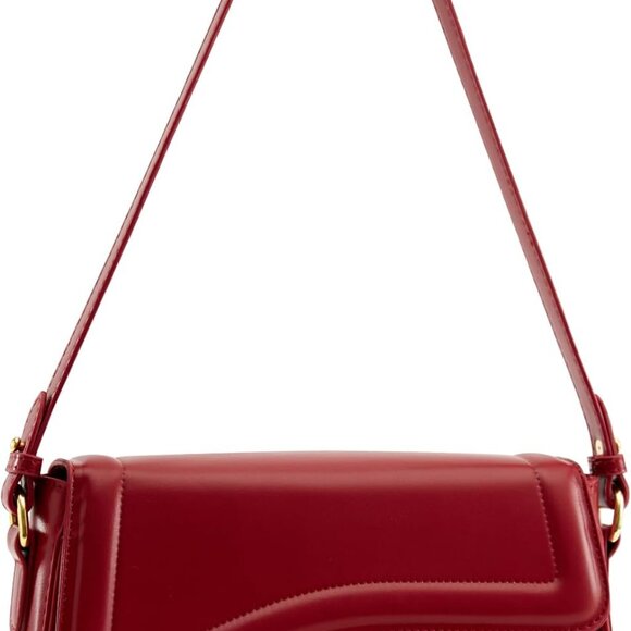 Handbags - Red Leather Women's Shoulder Bag with Detachable Straps, Multiple Pockets, Styli